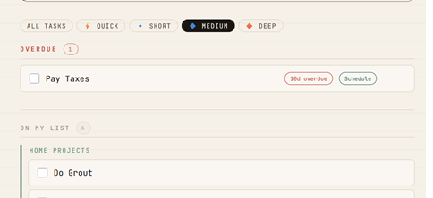 Effort filter active showing only Medium tasks