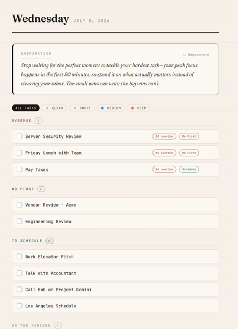 The Daily Mash-Up with sections and inspiration quote