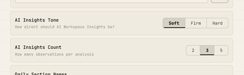 Insights Tone and Count settings